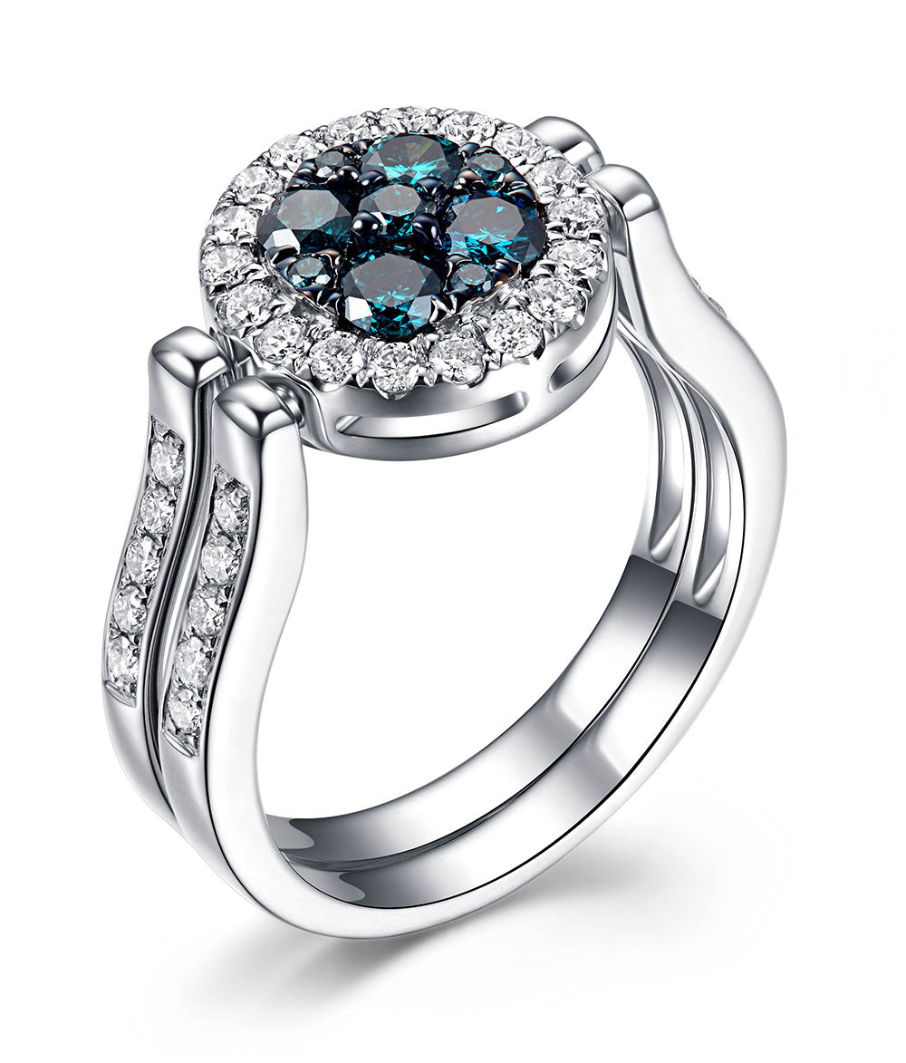 Flip White Gold Ring with Blue and White Diamond