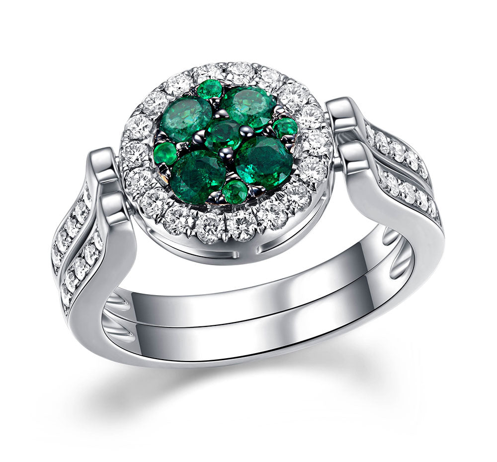 Flip White Gold Ring with Emerald and White Diamond