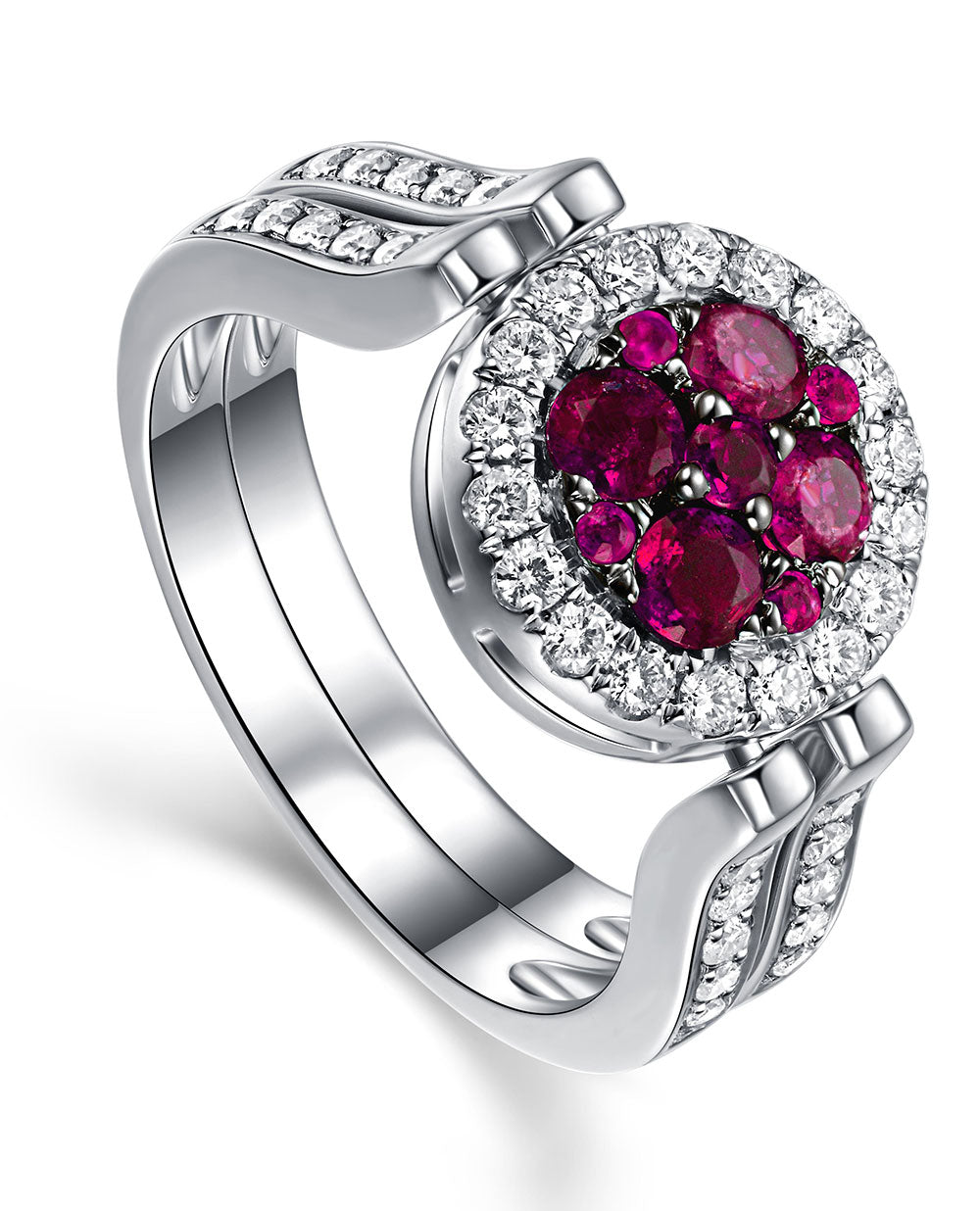 Flip White Gold Ring with Ruby and White Diamond