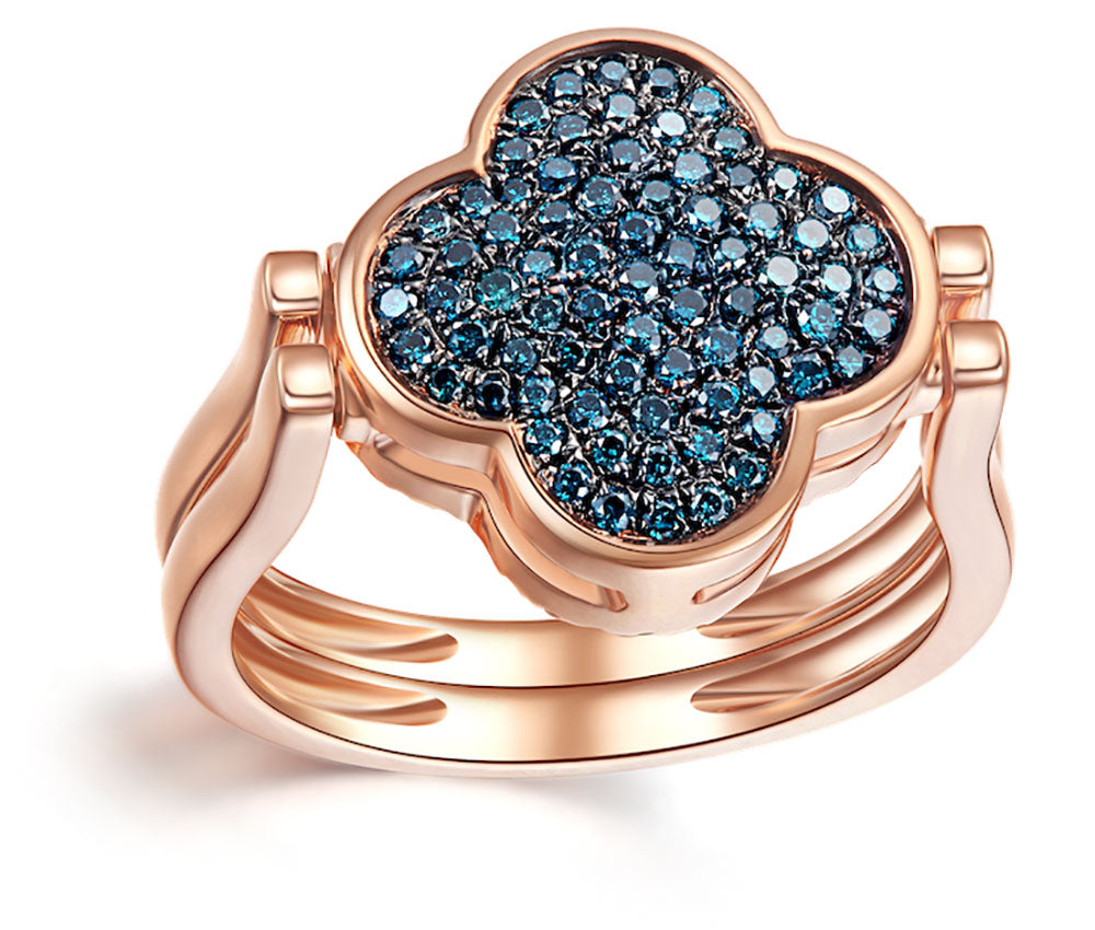Flip Rose Gold Ring with Blue and White Diamond
