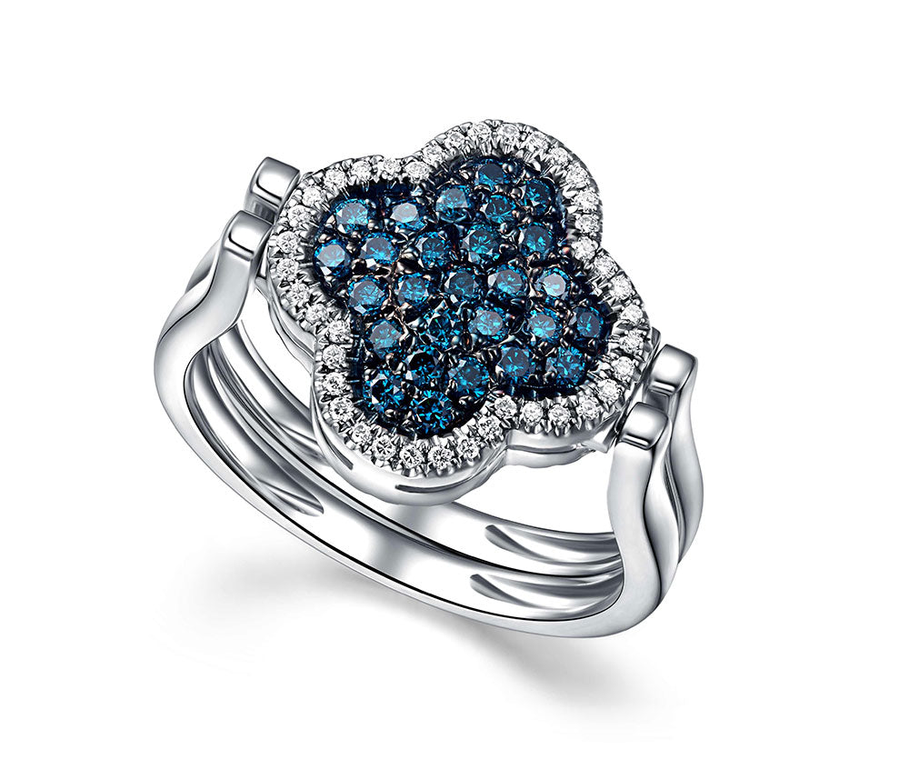 Flip White Gold Ring with Blue and White Diamond